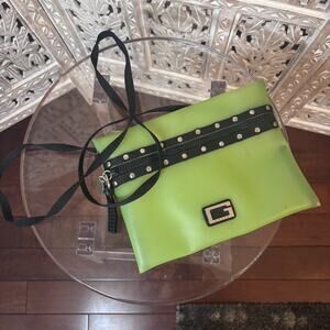Vintage Guess Jelly Mini Pouch Lime Green w/Studs Y2K 90's Retro Shoulder Bag